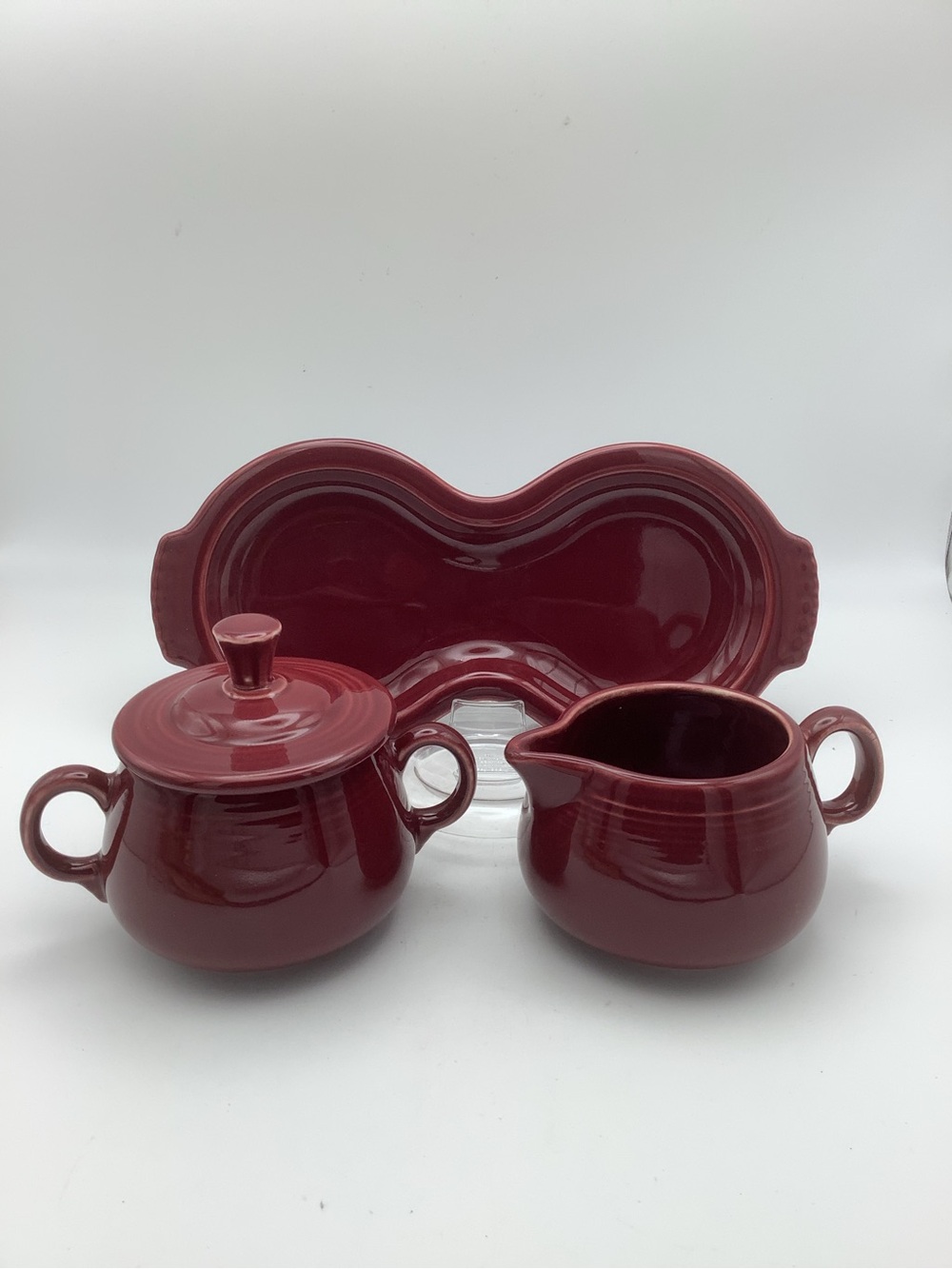 Fiestaware Cinnabar Creamer and Covered Sugar Set with Tray - Picture 3 of 12
